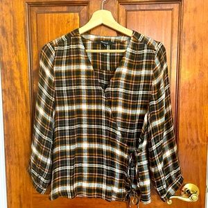 Madewell Plaid wrap top.